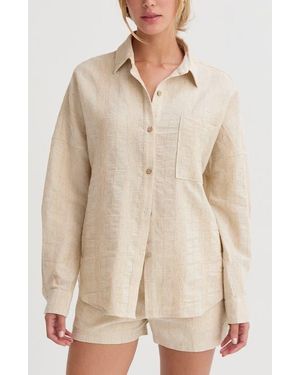 Crescent Stripe Textured Linen Shirt - Natural