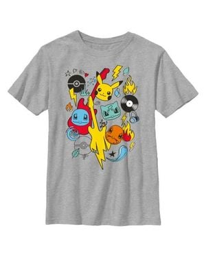 Pokemon Boy's Music Rocks Starters Graphic T-Shirt - Gray