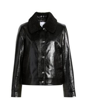 Sam Edelman Slim Fit Faux Leather Jacket With Faux Fur Collar - Black