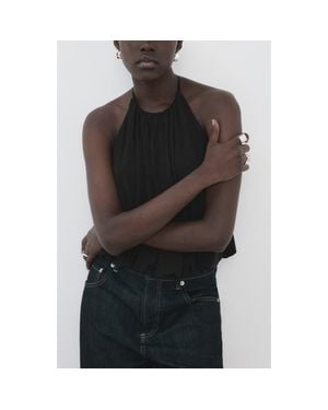 Mango Balloon Effect Halter Bodysuit - Black