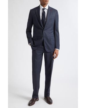 Isaia Delain Check Wool Suit - Blue