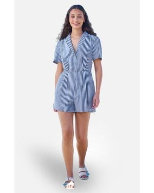 Yumi' Stripe Retro Playsuit - Blue