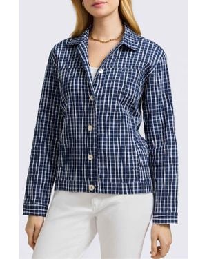 Foxcroft Thelma Crinkle Cotton Blend Gingham Jacket - Blue