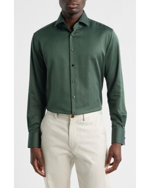 1863 by Eterna Modern Fit Solid Non-Iron Cotton Dobby Dress Shirt - Green