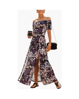 Lascana Floral Off Shoulder Maxi Dress - Brown