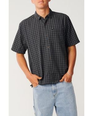 Rip Curl Classic Surf Check Short Sleeve Cotton Button-Up Shirt - Gray