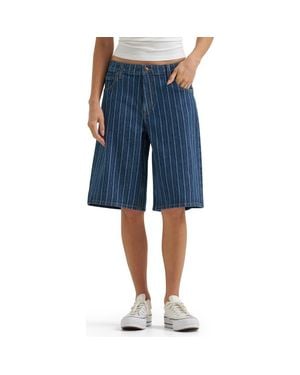 Lee Jeans Stripe Mid Rise Loose Long Denim Shorts - Blue