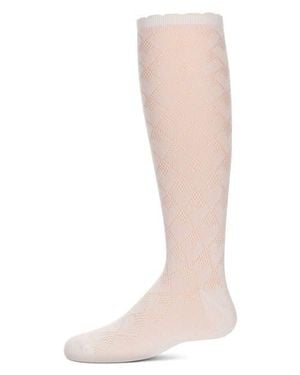 Memoi Open Work Heart Knee High Socks - Natural