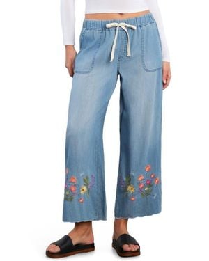 Billy T Floral Chain Embroidery Crop Denim Pants - Blue