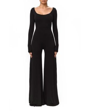 Naked Wardrobe Smooth Scoop Neck Long Sleeve Jumpsuit - Black