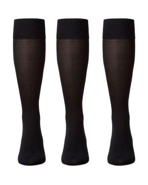 Memoi 3-Pack Mercerized Cotton Blend Piqué Dress Socks - Black