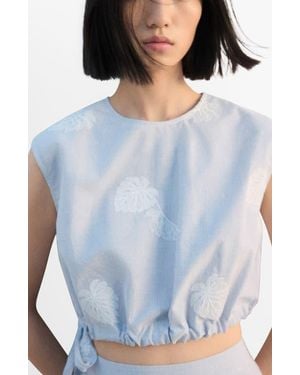 Mango Embroidered Crop Top - Blue