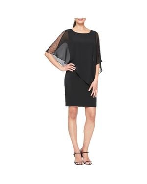 SLNY Short Sheath Dress & Embellished Cape Set - Black