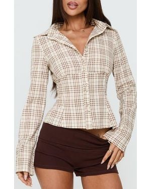 Princess Polly Cottesloe Plaid Cotton Button-Up Shirt - White