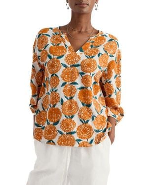 Seasalt Cornwall Streamlet Floral Print Cotton Blend Top - Orange