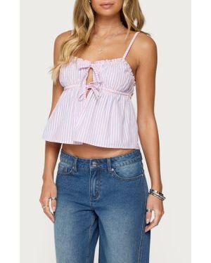 Edikted Avenley Stripe Tie Front Babydoll Camisole - Blue