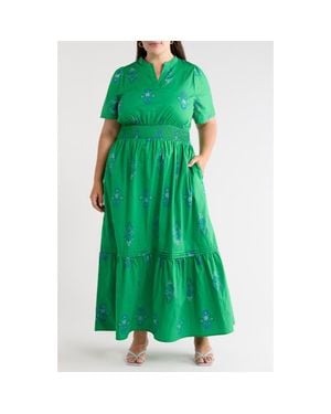 Sugarlips Halina Floral Smocked Waist Cotton Maxi Dress - Green