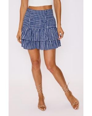 Vici Collection Natalie Plaid Ruffle Cotton Miniskirt - Blue