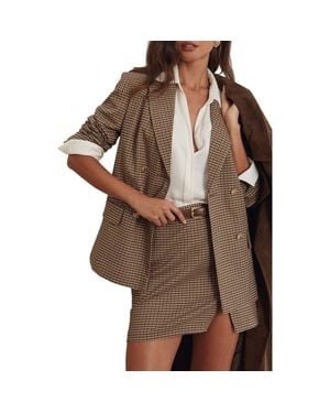 Lipsy Check Double Breasted Blazer - Brown