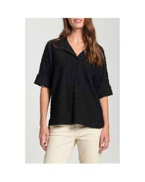 Apny Texture High/Low Knit Top - Black