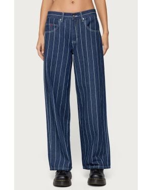 Edikted Kyler Pinstripe Wide Leg Low Rise Jeans - Blue