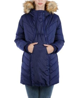 Modern Eternity Maternity Modern Eternity Faux Fur Trim Convertible Puffer 3-In-1 Maternity Jacket - Blue