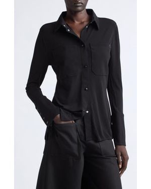 Courreges Two Pocket Stretch Jersey Snap Front Shirt - Black