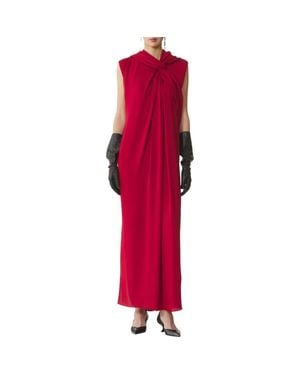 Lanvin Long Knotted Satin Dress - Red