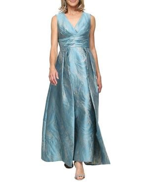 Alex Evenings Metallic Jacquard Gown - Blue