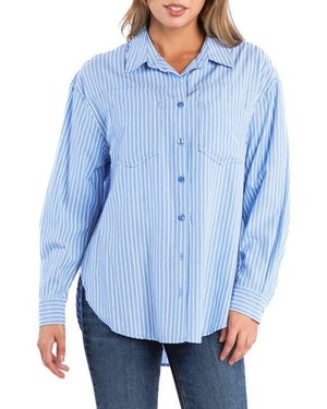Billy T Stripe Linen Blend Button-Up Shirt - Blue