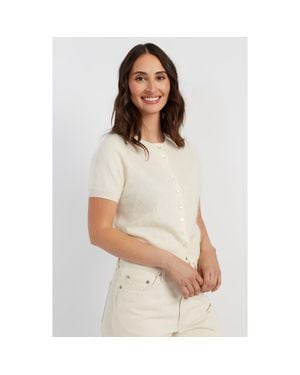 Chinti & Parker Brushed Cashmere Button-Front Knit Tee - Natural