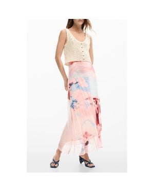 Desigual Crochet Bodice Floral Block Midi Dress - Pink