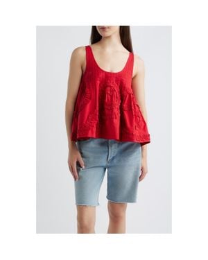 Damson Madder Stella Ruffle Flounce Organic Cotton Tank - Red