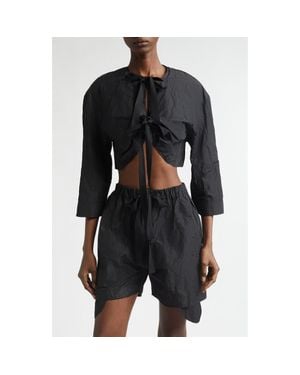 Renaissance Renaissance Jane Crinkled Metallic Satin Bolero Jacket - Black