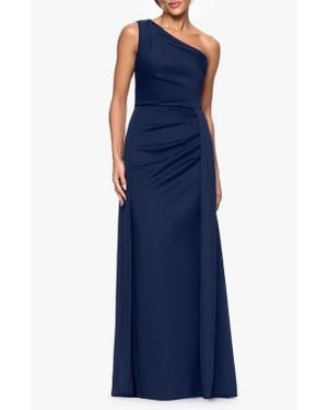 Xscape Evenings One-Shoulder Scuba Crepe Evening Gown - Blue