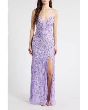 Jump Apparel Glitter Mesh Column Gown - Purple