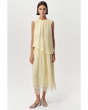 Exquise Alix Crew Neck Lace Hem Midi Dress - Natural