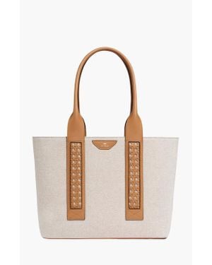 Aviteur Intreccio Weave Canvas Leather Handle Tote - Natural