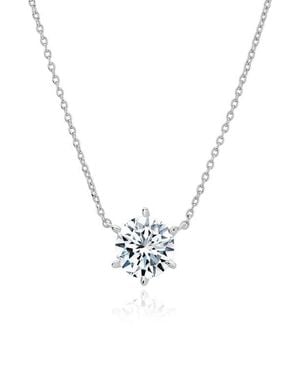 Crislu Cubic Zirconia Solitaire Pendant Necklace - Metallic