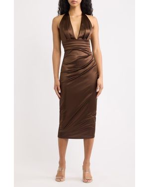 Emerald Sundae Satine Halter Midi Dress - Brown