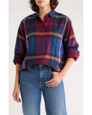 Marine Layer Jane Plaid Relaxed Fit Organic Cotton Plaid Button-Up Shirt - Blue
