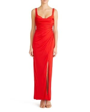 ML Monique Lhuillier Mae Ruched Column Gown - Red