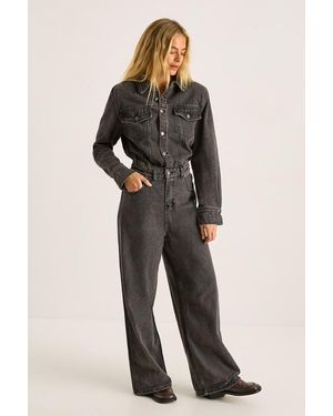 Nasty Gal Denim Shoulder Pad Boilersuit - Black