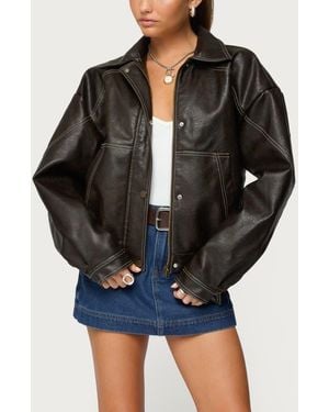 Edikted Jaxson Oversize Faux Leather Jacket - Black