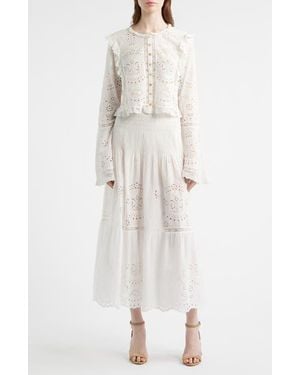 LoveShackFancy Mallow Eyelet Tiered Maxi Skirt - White