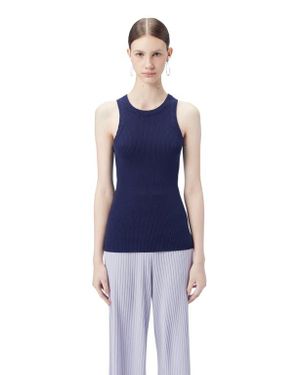 GOBI Mongolian Cashmere Ribbed Cotton Silk Cashmere Blend Tank Top - Blue
