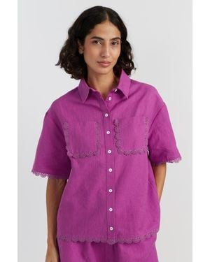 Chinti & Parker Sienna Linen-Blend Scallop Edge Shirt - Purple