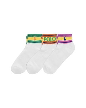 Polo Ralph Lauren Assorted 3-Pack Cuff Stripe Ankle Socks - White