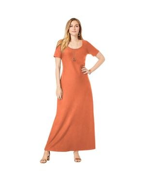 Jessica London Stretch Cotton T-Shirt Maxi Dress - Orange