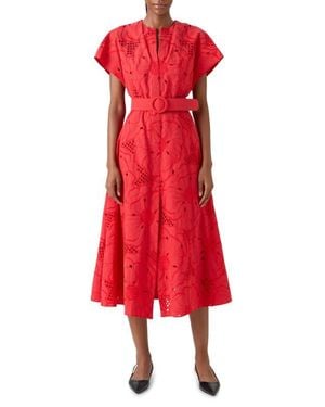 Akris Punto Floral Eyelet Embroidered Belted Cotton Poplin Dress
